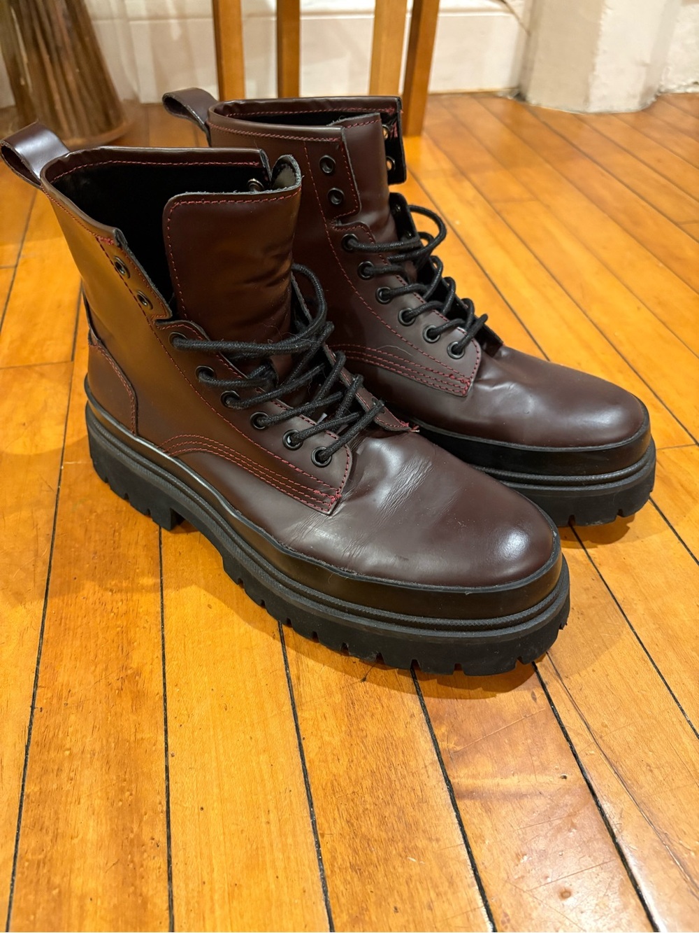 Aldo Men's Lug-Sole Combat Boots in Dark Burgundy size 9